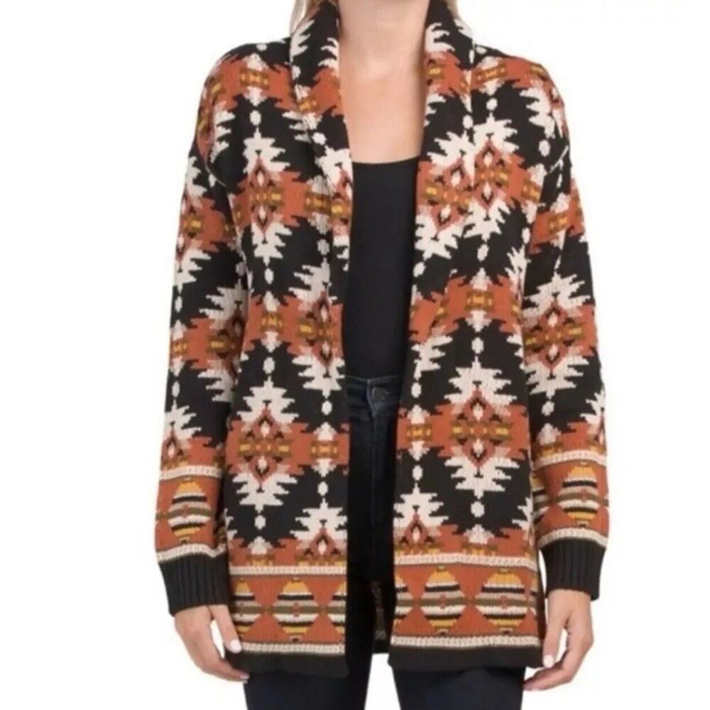 Lucky Brand Aztec Southwestern Open Knit Cardigan Sweater Sz S/P‎ Shawl Collar